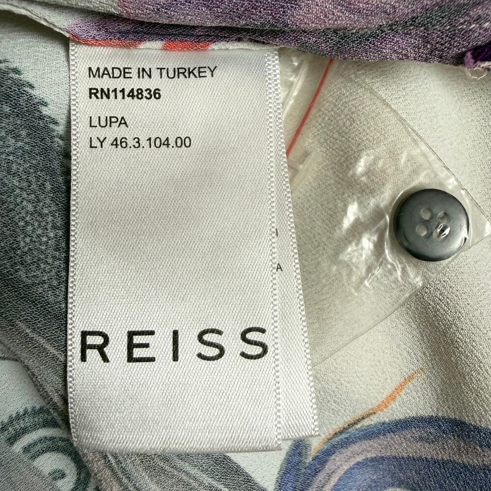REISS Lupa Blouse US 6 Floral Botanical Print 100% Viscose Black Collar - Picture 12 of 12